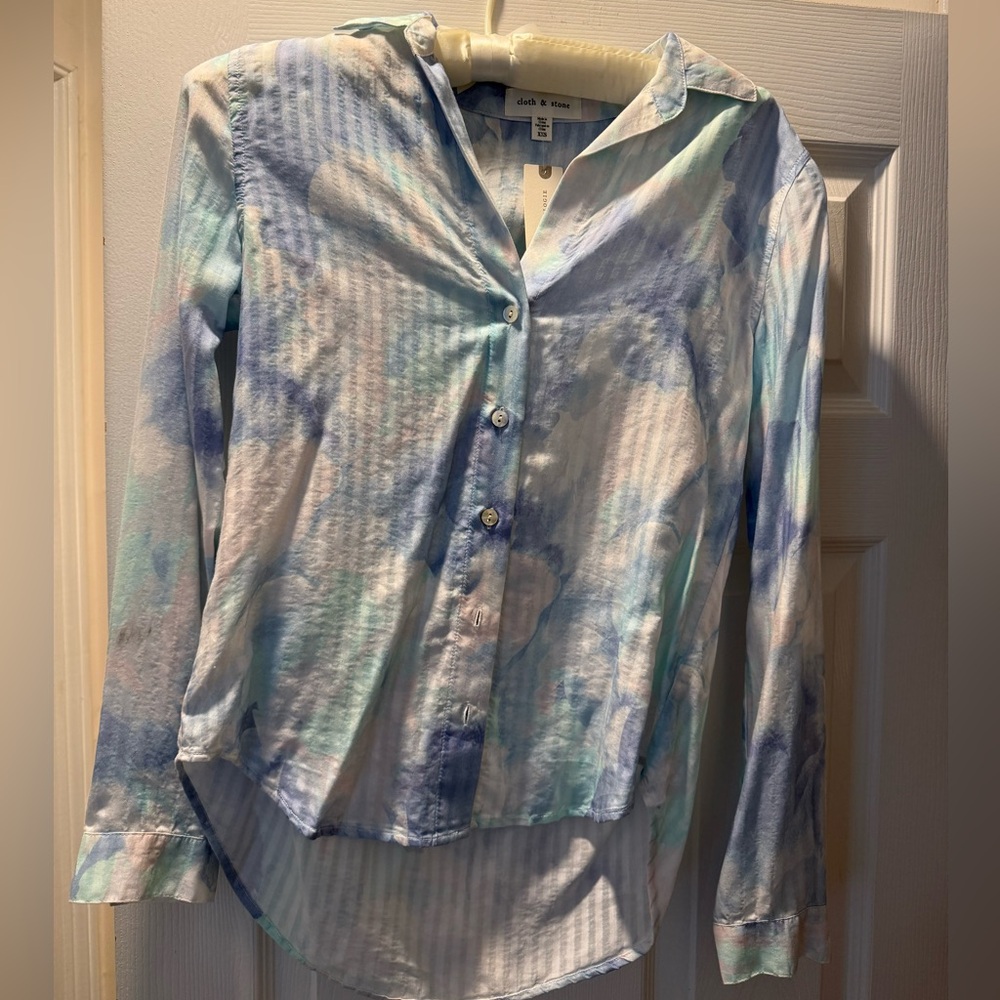 cloth & stone Light Blue Tie-Dye Blouse XXS
